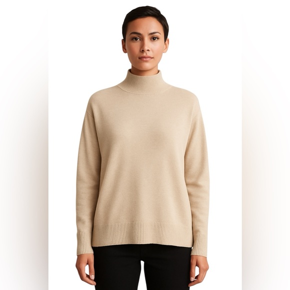 H&M Basics Women’s Beige Mock Neck Pullover Sweater Size Medium - Picture 1 of 6